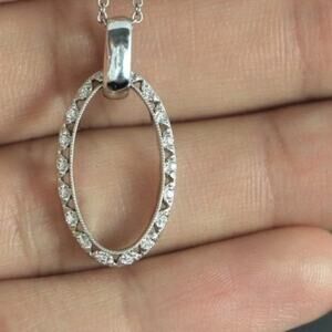 Tacori 18K White Gold Round Diamond Oval Milgrain Crescent Necklace Pendant